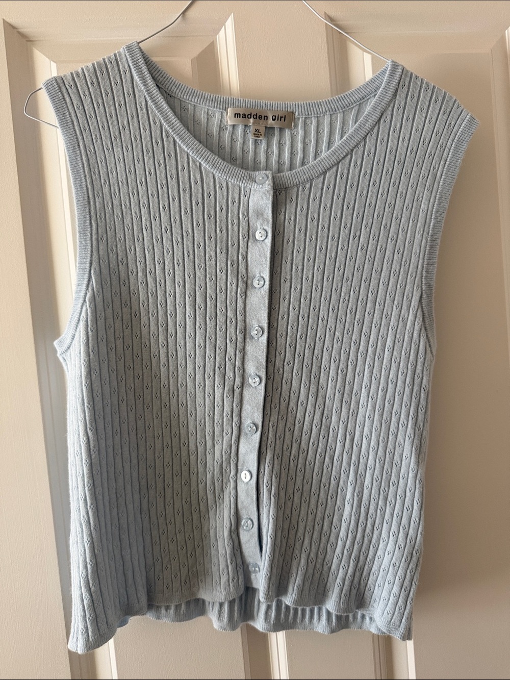 Madden Girl Light Blue Ribbed Button Tank